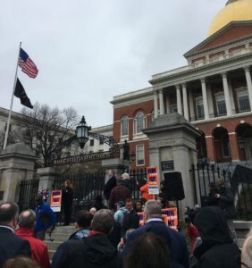 Labor Guild board member Elissa Cadillic addresses the crowd on Workers Memorial Day.