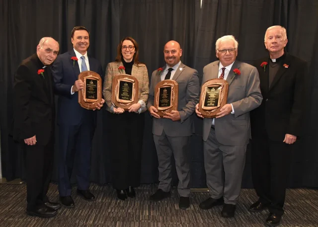 Msg. J Bryan Hehir, Awardees Tony Rizzotti, Kristen Gowin, Lou Antonellis and Marc Greenbaum, Rev Marc Fallon