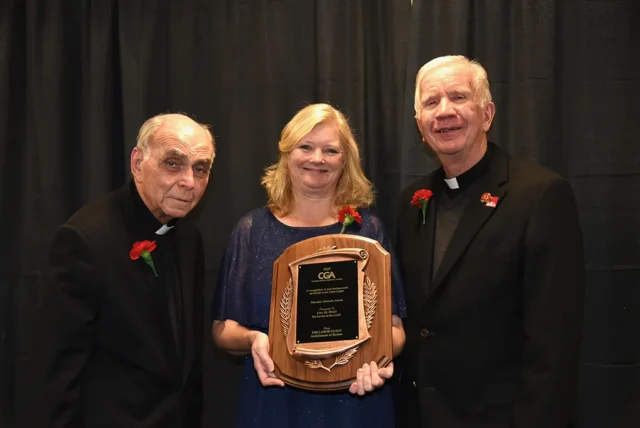 Msg. J. Bryan Hehir, Honorary CGA Awardee Lisa Field and Rev Marc Fallon