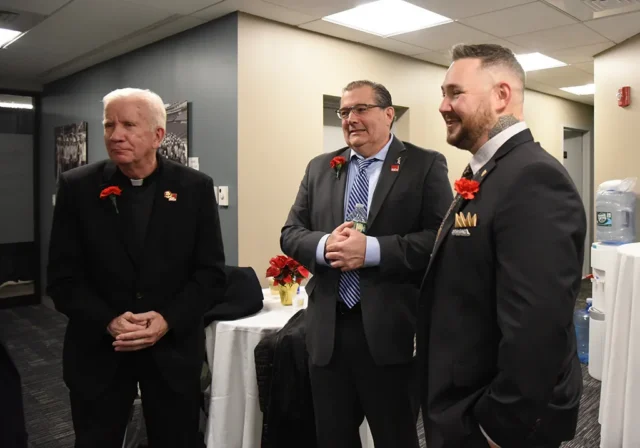 Rev. Marc Fallon, Hugh Boyd, IBEW 104 and Billy Vietze Ironworkers Local 7